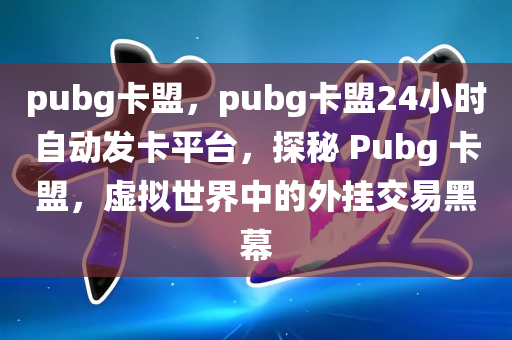 pubg卡盟，pubg卡盟24小时自动发卡平台，探秘 Pubg 卡盟，虚拟世界中的外挂交易黑幕