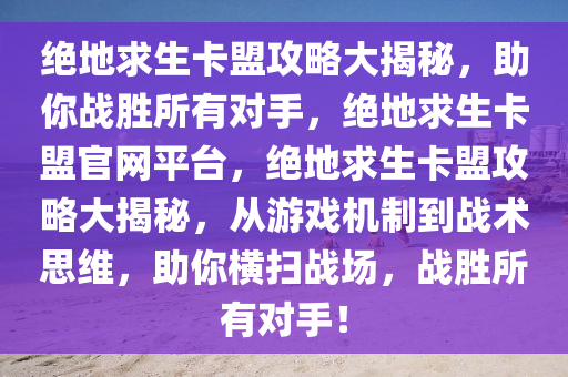 绝地求生卡盟攻略大揭秘，助你战胜所有对手，绝地求生卡盟官网平台，绝地求生卡盟攻略大揭秘，从游戏机制到战术思维，助你横扫战场，战胜所有对手！
