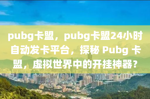 pubg卡盟，pubg卡盟24小时自动发卡平台，探秘 Pubg 卡盟，虚拟世界中的开挂神器？