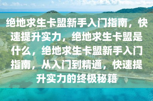 绝地求生卡盟新手入门指南，快速提升实力，绝地求生卡盟是什么，绝地求生卡盟新手入门指南，从入门到精通，快速提升实力的终极秘籍