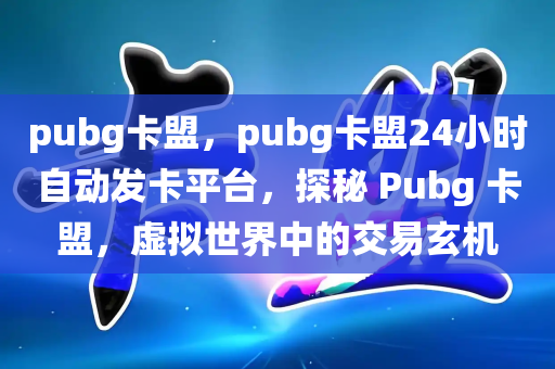 pubg卡盟，pubg卡盟24小时自动发卡平台，探秘 Pubg 卡盟，虚拟世界中的交易玄机