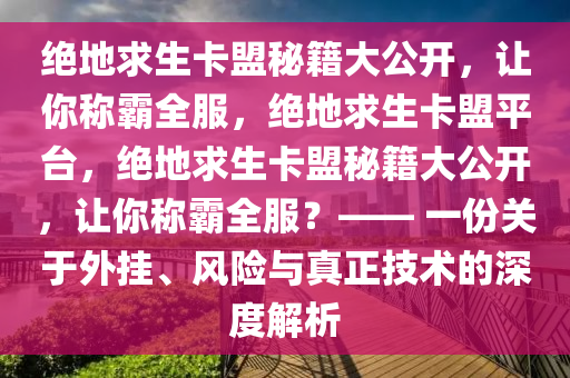 绝地求生卡盟秘籍大公开，让你称霸全服，绝地求生卡盟平台，绝地求生卡盟秘籍大公开，让你称霸全服？—— 一份关于外挂、风险与真正技术的深度解析