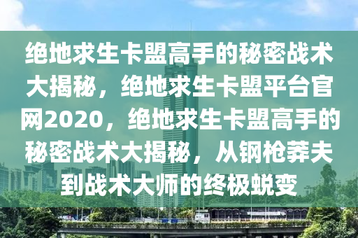 绝地求生卡盟高手的秘密战术大揭秘，绝地求生卡盟平台官网2020，绝地求生卡盟高手的秘密战术大揭秘，从钢枪莽夫到战术大师的终极蜕变