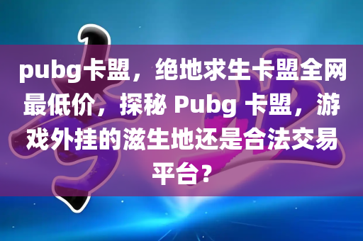 pubg卡盟，绝地求生卡盟全网最低价，探秘 Pubg 卡盟，游戏外挂的滋生地还是合法交易平台？