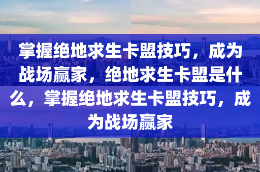 掌握绝地求生卡盟技巧，成为战场赢家，绝地求生卡盟是什么，掌握绝地求生卡盟技巧，成为战场赢家