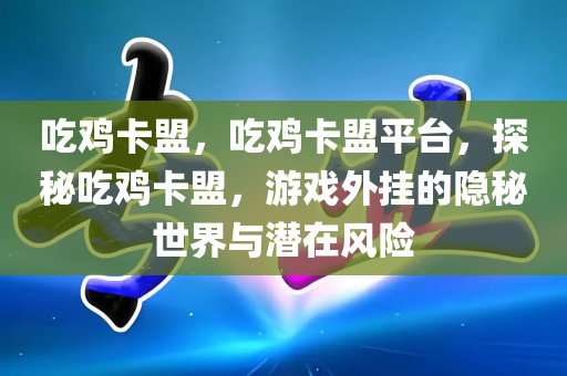 吃鸡卡盟，吃鸡卡盟平台，探秘吃鸡卡盟，游戏外挂的隐秘世界与潜在风险