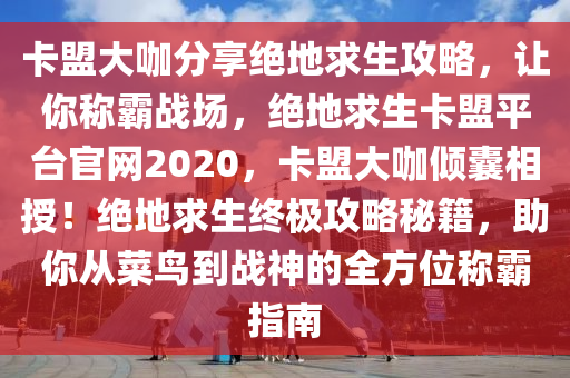 卡盟大咖分享绝地求生攻略，让你称霸战场，绝地求生卡盟平台官网2020，卡盟大咖倾囊相授！绝地求生终极攻略秘籍，助你从菜鸟到战神的全方位称霸指南