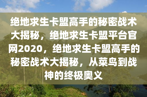 绝地求生卡盟高手的秘密战术大揭秘，绝地求生卡盟平台官网2020，绝地求生卡盟高手的秘密战术大揭秘，从菜鸟到战神的终极奥义