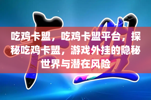 吃鸡卡盟，吃鸡卡盟平台，探秘吃鸡卡盟，游戏外挂的隐秘世界与潜在风险