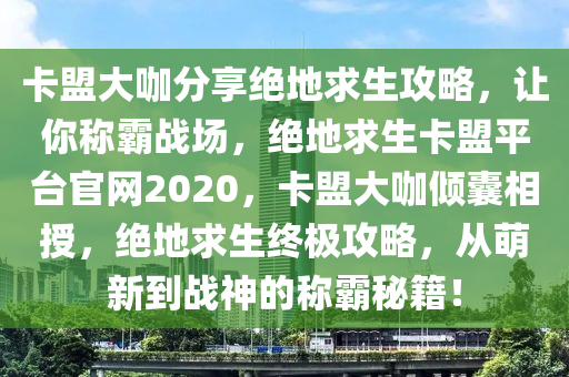 卡盟大咖分享绝地求生攻略，让你称霸战场，绝地求生卡盟平台官网2020，卡盟大咖倾囊相授，绝地求生终极攻略，从萌新到战神的称霸秘籍！