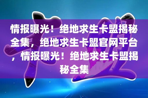 情报曝光！绝地求生卡盟揭秘全集，绝地求生卡盟官网平台，情报曝光！绝地求生卡盟揭秘全集