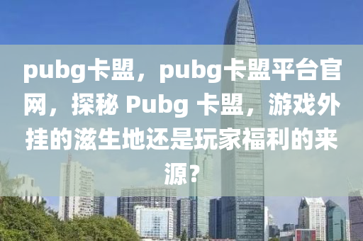 pubg卡盟，pubg卡盟平台官网，探秘 Pubg 卡盟，游戏外挂的滋生地还是玩家福利的来源？