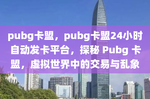pubg卡盟，pubg卡盟24小时自动发卡平台，探秘 Pubg 卡盟，虚拟世界中的交易与乱象