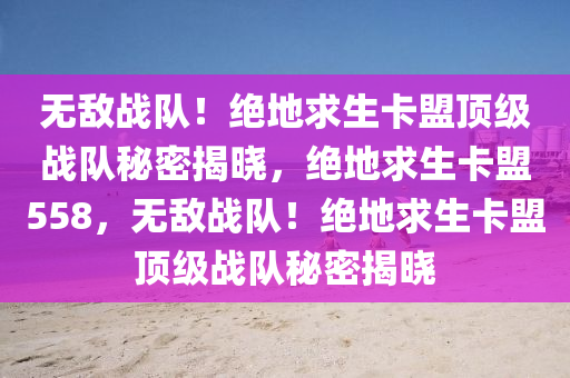无敌战队！绝地求生卡盟顶级战队秘密揭晓，绝地求生卡盟558，无敌战队！绝地求生卡盟顶级战队秘密揭晓