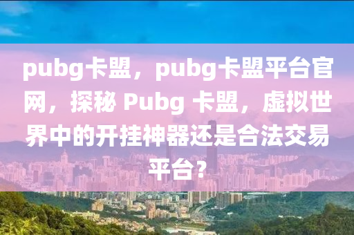 pubg卡盟，pubg卡盟平台官网，探秘 Pubg 卡盟，虚拟世界中的开挂神器还是合法交易平台？