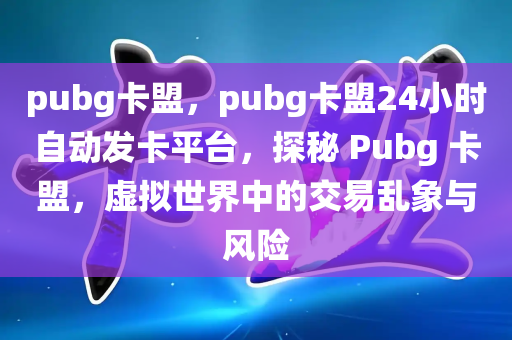 pubg卡盟，pubg卡盟24小时自动发卡平台，探秘 Pubg 卡盟，虚拟世界中的交易乱象与风险