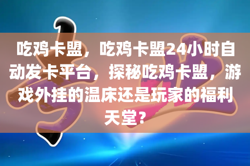 吃鸡卡盟，吃鸡卡盟24小时自动发卡平台，探秘吃鸡卡盟，游戏外挂的温床还是玩家的福利天堂？