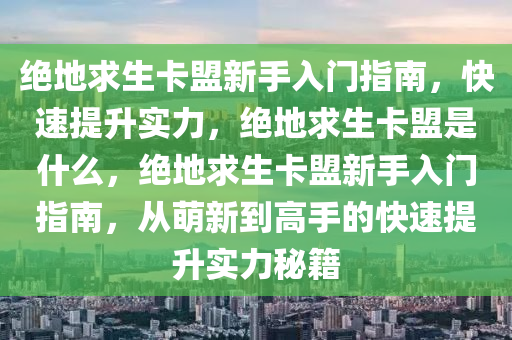绝地求生卡盟新手入门指南，快速提升实力，绝地求生卡盟是什么，绝地求生卡盟新手入门指南，从萌新到高手的快速提升实力秘籍