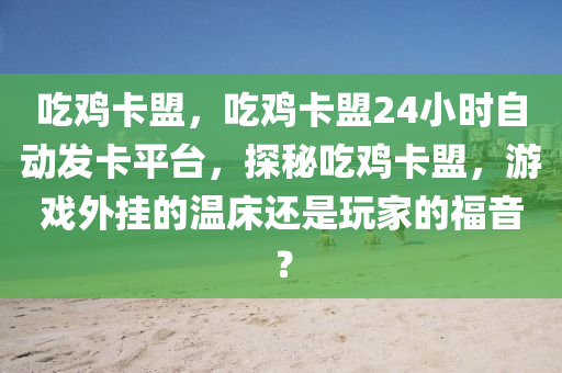 吃鸡卡盟，吃鸡卡盟24小时自动发卡平台，探秘吃鸡卡盟，游戏外挂的温床还是玩家的福音？