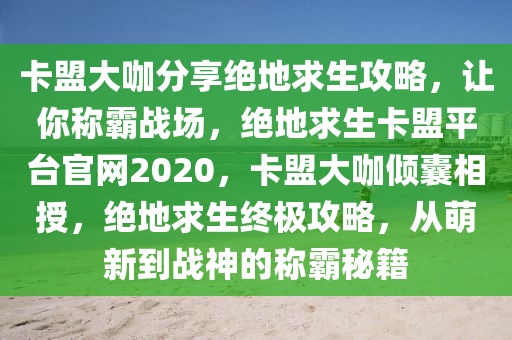 卡盟大咖分享绝地求生攻略，让你称霸战场，绝地求生卡盟平台官网2020，卡盟大咖倾囊相授，绝地求生终极攻略，从萌新到战神的称霸秘籍