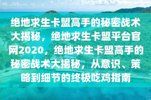 绝地求生卡盟高手的秘密战术大揭秘，绝地求生卡盟平台官网2020，绝地求生卡盟高手的秘密战术大揭秘，从意识、策略到细节的终极吃鸡指南