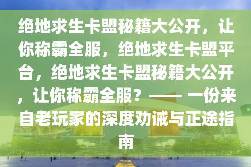 绝地求生卡盟秘籍大公开，让你称霸全服，绝地求生卡盟平台，绝地求生卡盟秘籍大公开，让你称霸全服？—— 一份来自老玩家的深度劝诫与正途指南