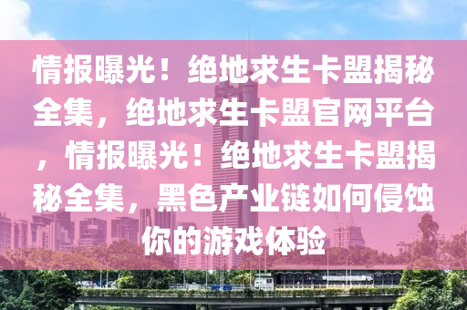 情报曝光！绝地求生卡盟揭秘全集，绝地求生卡盟官网平台，情报曝光！绝地求生卡盟揭秘全集，黑色产业链如何侵蚀你的游戏体验