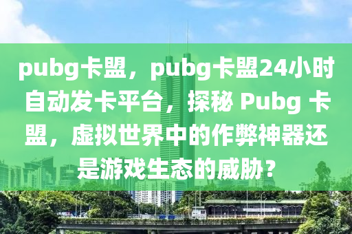 pubg卡盟，pubg卡盟24小时自动发卡平台，探秘 Pubg 卡盟，虚拟世界中的作弊神器还是游戏生态的威胁？