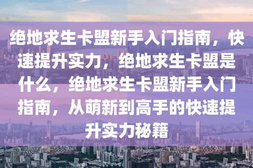 绝地求生卡盟新手入门指南，快速提升实力，绝地求生卡盟是什么，绝地求生卡盟新手入门指南，从萌新到高手的快速提升实力秘籍