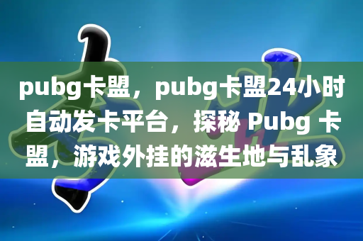 pubg卡盟，pubg卡盟24小时自动发卡平台，探秘 Pubg 卡盟，游戏外挂的滋生地与乱象