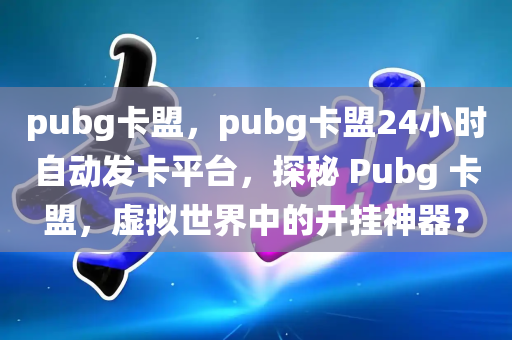 pubg卡盟，pubg卡盟24小时自动发卡平台，探秘 Pubg 卡盟，虚拟世界中的开挂神器？