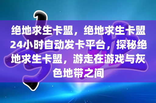 绝地求生卡盟，绝地求生卡盟24小时自动发卡平台，探秘绝地求生卡盟，游走在游戏与灰色地带之间