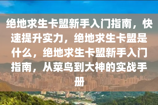 绝地求生卡盟新手入门指南，快速提升实力，绝地求生卡盟是什么，绝地求生卡盟新手入门指南，从菜鸟到大神的实战手册