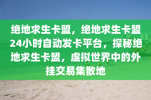 绝地求生卡盟，绝地求生卡盟24小时自动发卡平台，探秘绝地求生卡盟，虚拟世界中的外挂交易集散地
