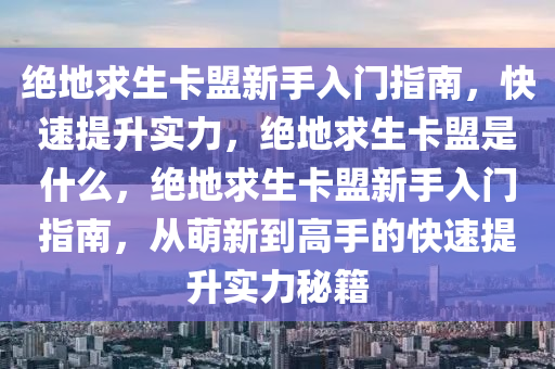 绝地求生卡盟新手入门指南，快速提升实力，绝地求生卡盟是什么，绝地求生卡盟新手入门指南，从萌新到高手的快速提升实力秘籍