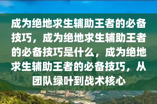 成为绝地求生辅助王者的必备技巧，成为绝地求生辅助王者的必备技巧是什么，成为绝地求生辅助王者的必备技巧，从团队绿叶到战术核心