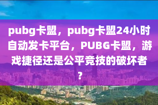 pubg卡盟，pubg卡盟24小时自动发卡平台，PUBG卡盟，游戏捷径还是公平竞技的破坏者？